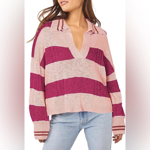 NWOT Unbranded Pink Striped Viscose Sweater L - Picture 1 of 11